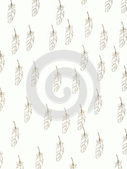 Golden feathers on a white background, decorative paper