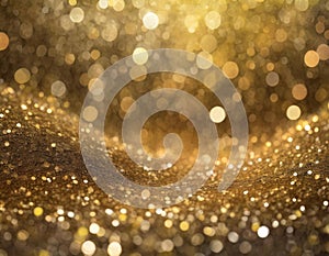 Golden festive glittery abstract shiny background with bokeh blurred light