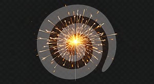 Golden festive sparkler exploding on black background