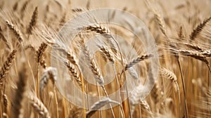 Golden field of wheat ready to be harvested. Generative AI