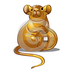 Golden figure of mouse. Chinese horoscope symbol