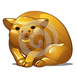 Golden figure of pig. Chinese horoscope symbol. Eastern astrology. Sculpture isolated on white background. Vector