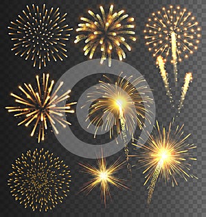 Golden Firework Salute Burst on Transparent Background