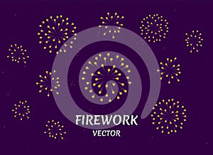 Golden firework show on night sky background