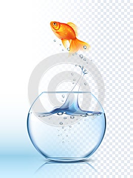 Golden Fish Jumping Out Bowl Poster