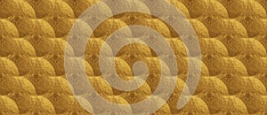 Golden fish scales seamless pattern. Background banner or border with golden chrome effect