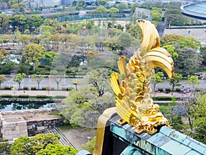 Golden fish sculpture at Osaka castle, Osaka Japan 3