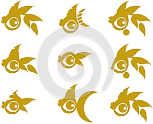 Golden fish symbols on white