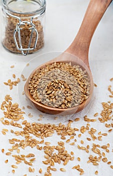 Golden flax seeds. Micronutrient beneficial for the organism that prevents and cures ailments. Rich in fiber and nutrients