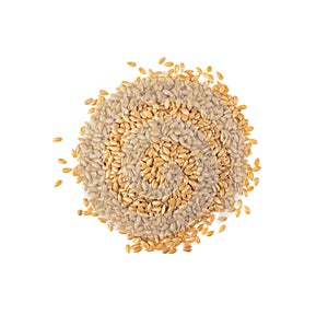 Golden  flax seeds  on white background