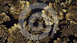 Golden Floral Background, Luxury Floral Damask, 3d Wallpaper for Interior Mural Painting wall art Decor, Generative AI