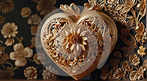 Golden floral decorated heart