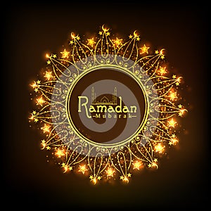 Golden floral frame for holy month, Ramadan Kareem celebration.