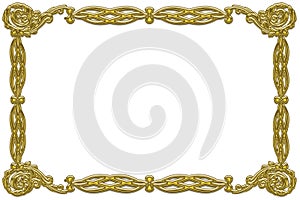 Golden floral frame isolated on white background