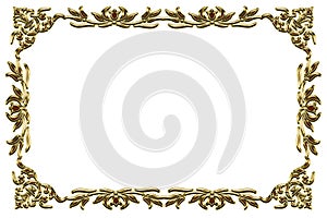 Golden floral frame isolated on white background