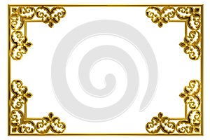 Golden floral frame isolated on white background