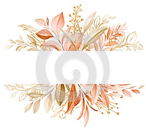 Golden Floral Frame of Soft Watercolor and Line Art Flowers