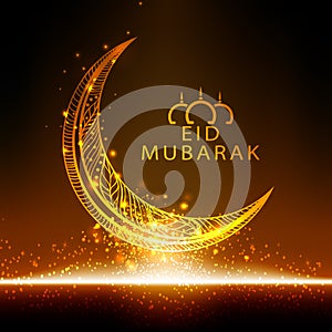 Golden floral moon for Eid Mubarak celebration.