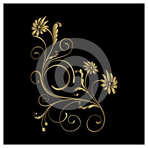 Golden Floral Ornament Vintage Decorative Vector Ilustration