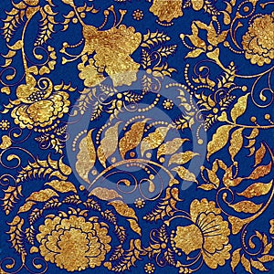Golden floral pattern on blue backgraund