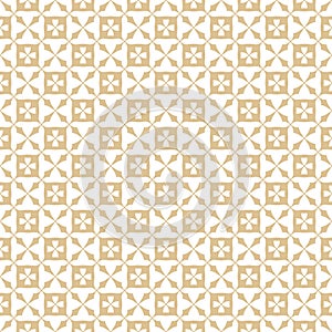 Golden floral seamless pattern. Abstract geometric texture with small flowers, squares, grid, lattice, repeat tiles.