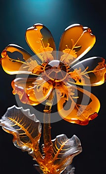 golden flower in amber, background for smartphone, floral illustration for design,