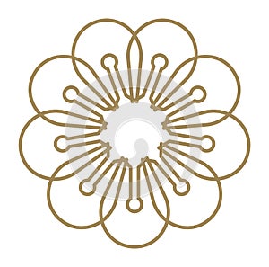 Golden flower. Line ornament. Circle floral logo