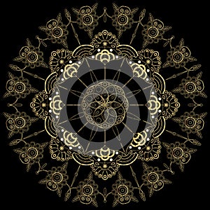 Golden Flower Mandala. Vintage decorative elements. Oriental pattern, illustration. Islam, Arabic, Indian, moroccan,spain,