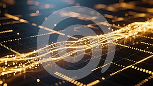 Golden Flowing Data Lines Forming a Radiant Futuristic Technology Background