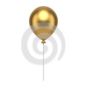 Golden flying helium balloon on stick premium holiday air design festive surprise 3d icon vector