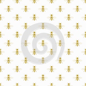 Golden flying honey bee icon pattern on white background