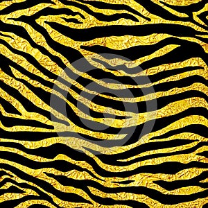 Golden foil tiger or zebra seamless pattern illustration