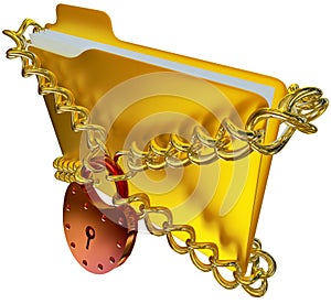 In golden folder with red hinged lock