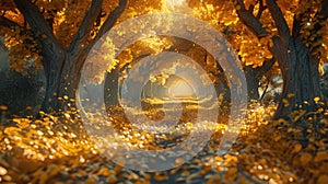 Golden Foliage Alley in Autumn - Captured by Generative AI