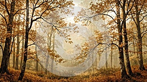 Golden Forest with Misty Light