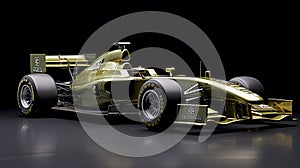 Golden Formula Car With Lighting: Hyperrealism And Photorealism