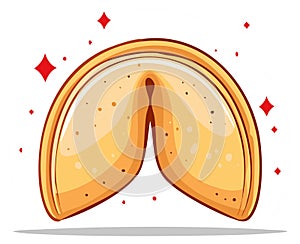 Golden fortune cookie with red sparkles illustration