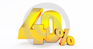 golden forty 40 percent on white background. 40% percent