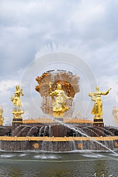 Golden fountain of friendship of people. Moscow, Russia, VDNH.