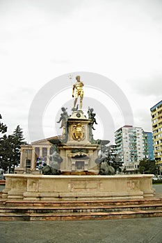 Golden fountain Neptune at Theather square, Batumi Georgia