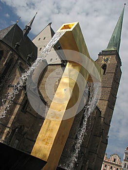 Golden fountain in Plzen Czech republic