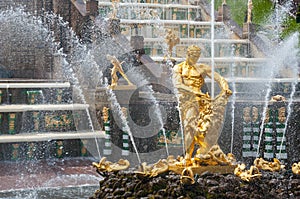 Golden fountain of Samson in Peterhof near Saint Petersburg