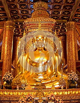 Golden four Buddha image in main hall of Wat Phumin or Phu min Temple at Nan province, NorthThailand