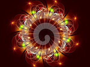 Golden fractal flower with stars - abstract computer generated illustration