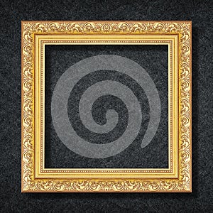 golden of frame on Dark grey black slate background or texture