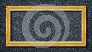 golden frame on Dark grey black slate background or texture