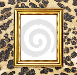 Golden frame with leopard texture background