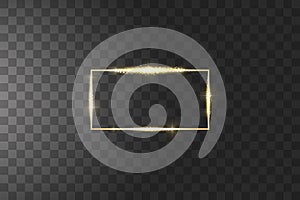 Golden frame with lights effects. Shining luxury banner vector illustration. Glow line golden frame with sparks and