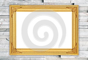 Golden frame on modern marble wall