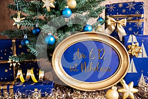 Golden Frame Nikolaus 6.12. Meany Happy Nikolaus, Christmas Background